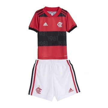 Kit de Uniforme de Futebol Infantil do Flamengo I 2020 com Camisa e Calção adidas