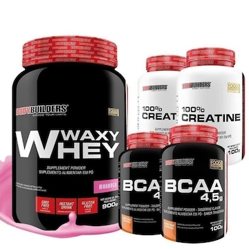 Kit Bodybuilders Whey Protein Morango - 900g + 2x BCAA - 100g + 2x Creatina 100g