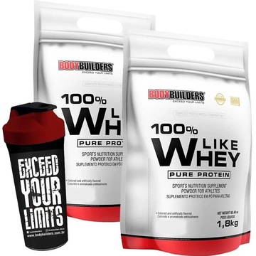 Kit 2x 100% Like Whey Protein Morango + Coqueteleira - Bodybuilders