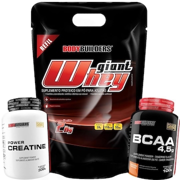 Kit Hipercalórico Giant Mass Morango 3kg + Creatina 300g + Coqueteleira - Bodybuilders