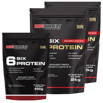 Kit 2x Whey Protein Six Morango 2kg + 1x Whey Protein Six Morango 900g - Bodybuilders