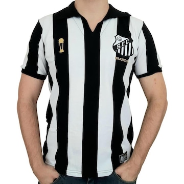 Camiseta do Santos Retrô Mania Bi Mundial 62/63 Listrada Oficial - Masculino