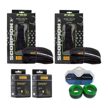 Kit Pneus Mtb Pirelli Scorpion Aro 29 + Câmaras de Ar + Fitas Anti Furo
