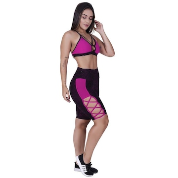 Conjunto Orbis Fitness com Bermuda Tiras Degrade + Top Bojo Decotado - Feminino