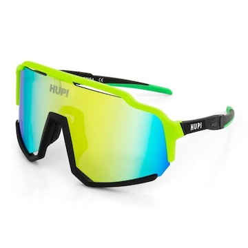 Óculos de Sol Esportivo Ciclismo Beach Tennis HUPI Brisa Preto e Verde Lente Dourado Espelhado