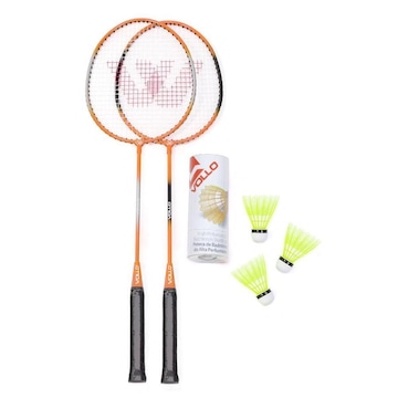 Kit Badminton Vollo: 2 Raquetes + 3 Petecas de Nylon