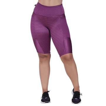 Bermuda Orbis Fitness Bolso Cós Alto Cirre Textura Brilho - Feminina