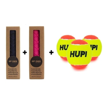 Kit Beach Tennis com 02 Undergrip Spider + Bolas HUPI - Pack 03 Unidades