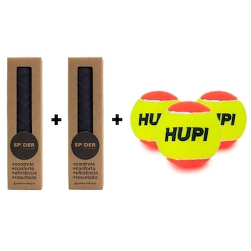 Kit Beach Tennis com 02 Undergrip Spider + Bolas HUPI - Pack 03 Unidades