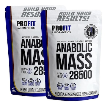 Combo Profit 2x Hipercalorico Anabolic Mass Protein 28500 - Morango - 3kg