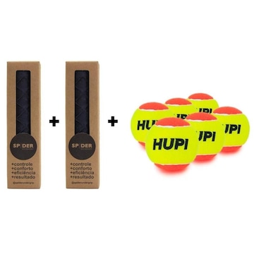 Kit Beach Tennis com 02 Undergrip Spider + Bolas HUPI - Pack 06 Unidades