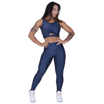 Conjunto Fitness Orbis Fitness: Calça Legging Recortes + Cropped Top Bojo - Feminino