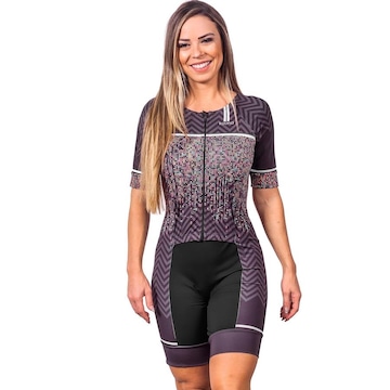 Macaquinho Kauna com Mangas Triathlon Elite Pixel Proteção UV50+ - Feminino