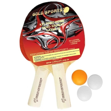 Kit Tennis de Mesa Gold Sports Pro Lazer com 2 Raquetes + 3 Bolas