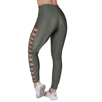 Calça Legging Fitness Orbis Fitness Fitness Tiras Lateral Cós Alto Cirrê Liso - Feminina