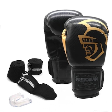 Kit de Boxe Muay Thai Pretorian: Luvas + Pretetor Bucal + Bandagem Black Line - Adulto