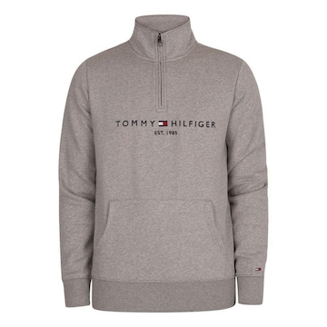 Blusão de Moletom sem Capuz Canguru Tommy Hilfiger Logo Mockneck Gy - Masculino