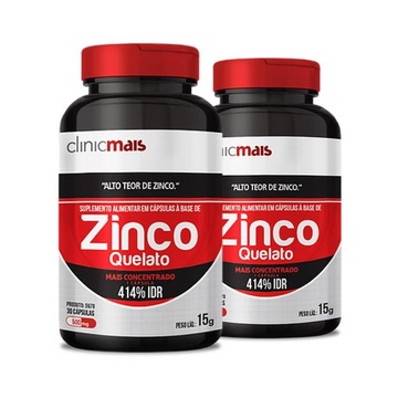 Kit Zinco Quelato 500mg Clinic Mais - 30 Cápsulas - 2 Unds