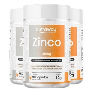 Kit Zinco 30mg Nutraway - 60 cápsulas - 3 Unidades