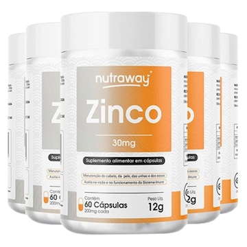 Kit Zinco 30mg Nutraway - 60 cápsulas - 5 Unidades