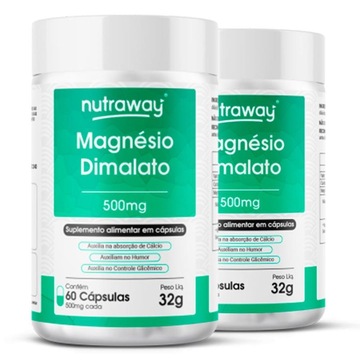 Kit Suplemento Alimentar de Magnésio Nutraway Dimalato - 60 Cápsulas - 2 Unidades