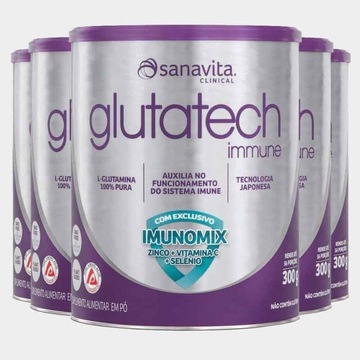 Kit Glutatech Immune Glutamina Sanavita 300g - 5 Unidades