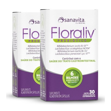 Kit Probiótico Sanavita Floraliv Vegetais - 30 Cápsulas - 2 Unidades