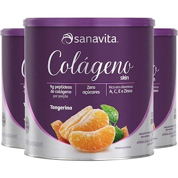 Kit de Colágeno hidrolisado em pó Sanavita - Tangerina - 300g - 3 unidades