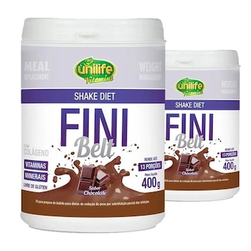 Kit 2 Shake Diet com Colágeno Fini Belt Unilife - Chocolate - 400g - 2 Unds