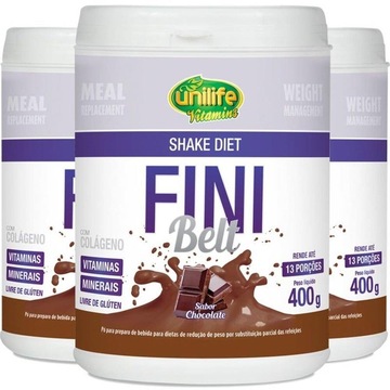 Kit Shake Diet com Colágeno Fini Belt Unilife - Chocolate - 400g - 3 unidades