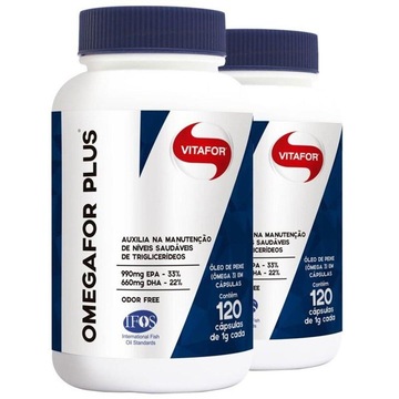 Kit de ômegafor plus 1000mg Vitafor - 120 cápsulas - 2 unidades