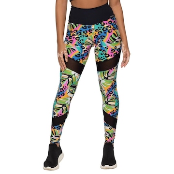 Calça Legging AVA Fitness Suplex Estampada com Detalhe em Tule - Feminina