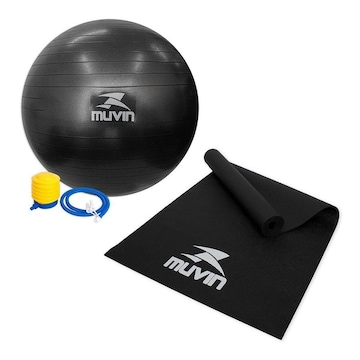 Kit de Tapete para Yoga em PVC Muvin - 168cm x 61cm x 0,4cm + Bola de Pilates 65cm com Bomba