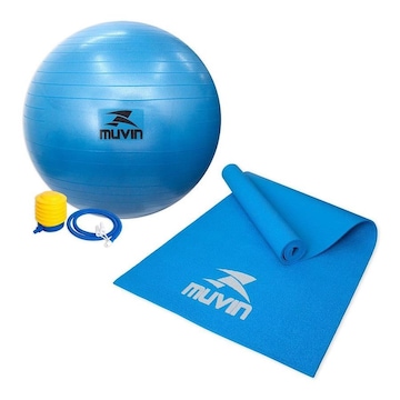 Kit de Tapete para Yoga em PVC Muvin - 168cm x 61cm x 0,4cm + Bola de Pilates 65cm com Bomba