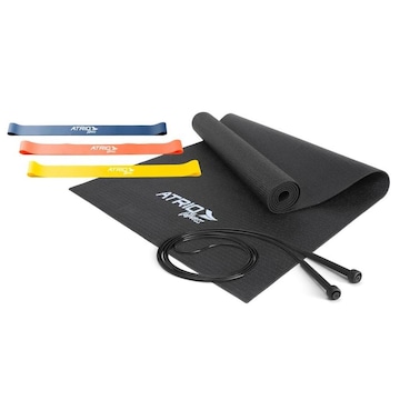Kit Treino Corda De Pular + Faixa Elástica + Tapete Atrio ES357