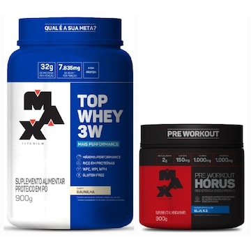 Combo Top Whey 3W 900g + Horús Blue Ice 300g Max Tiatnium