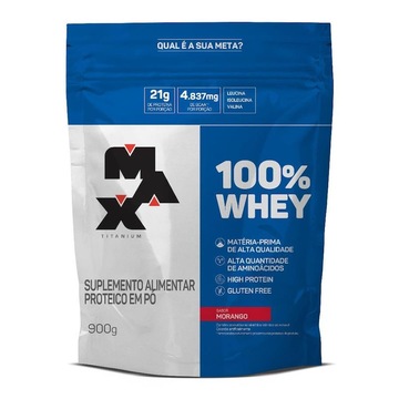 Whey 100% Refil Morango Max Titanium - 900g