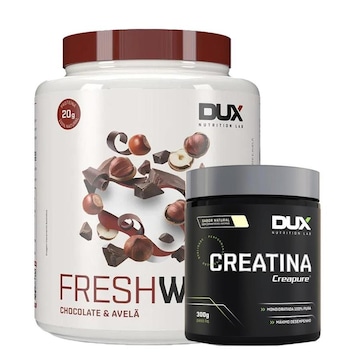 Kit Dux Nutrition com Fresh Whey 3W - Chocolate Belga e Avelã - 450g + Creatina Creapure - 300g + Coqueteleira