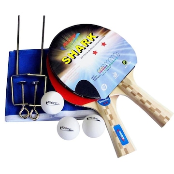 Kit de Tênis de Mesa Klopf Shark Completo com Raquetes + Bolas + Suporte + Rede