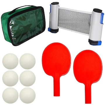 Kit de Ping Pong com Raquete PVC + Bola + Rede Retrátil - Infantil