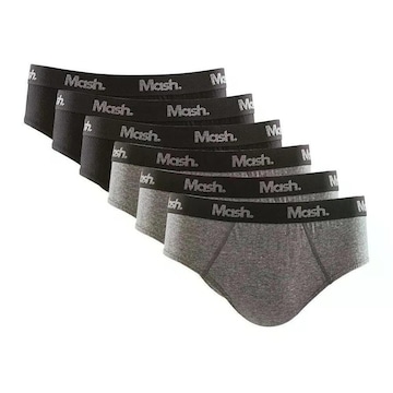 Kit Cueca Mash Slip Algodão Elástico Básica Confortável - Adulto - 6 unidades