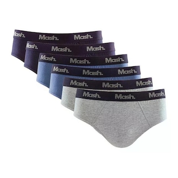 Kit Cueca Mash Slip Algodão Elástico Básica Confortável - Adulto - 6 unidades