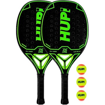 Kit de Beach Tennis HUPI com 2 Raquetes Carbon Elite 3K Pro 3.0 + 3 Bolas Pro