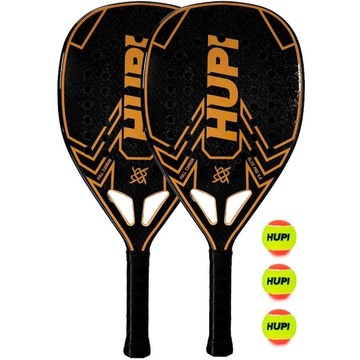 Kit de Beach Tennis HUPI com 2 Raquetes Carbon Elite 3K Pro 4.0 + 3 Bolas Pro