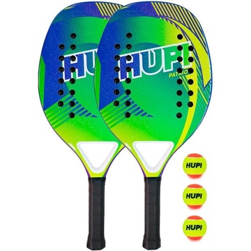 Kit de Beach Tennis HUPI com 2 Raquetes Carbon/Fiberglass Patriot + 3 Bolas Pro