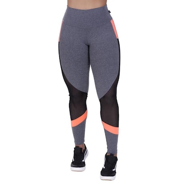 Calça Legging Orbis Fitness Polimiada Recortes Tela e Neon - Feminina