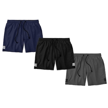 Kit Bermudas Tactel Black Bear com Bolsos e Listras - 3 Unidades - Masculina