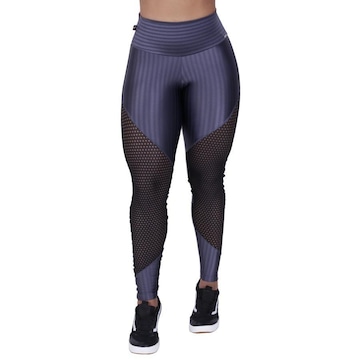 Calça Legging Orbis Fitness Cirrê 3D Recortes Tela Cós Alto - Feminina