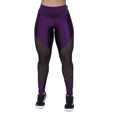 Calça Legging Orbis Fitness Cirrê 3D Recortes Tela Cós Alto - Feminina