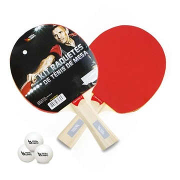 Kit de Tênis de Mesa Pista e Campo com 2 Raquetes de Madeira Ittf + 3 Bolinhas